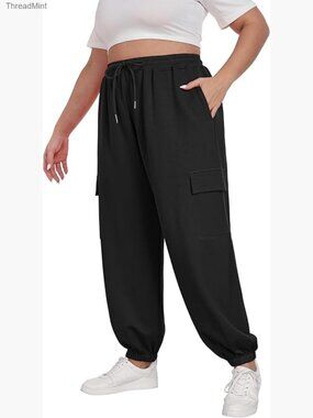 Plus Size Cargo Sweatpants Joggers with Pockets Drawstring Lounge Pants